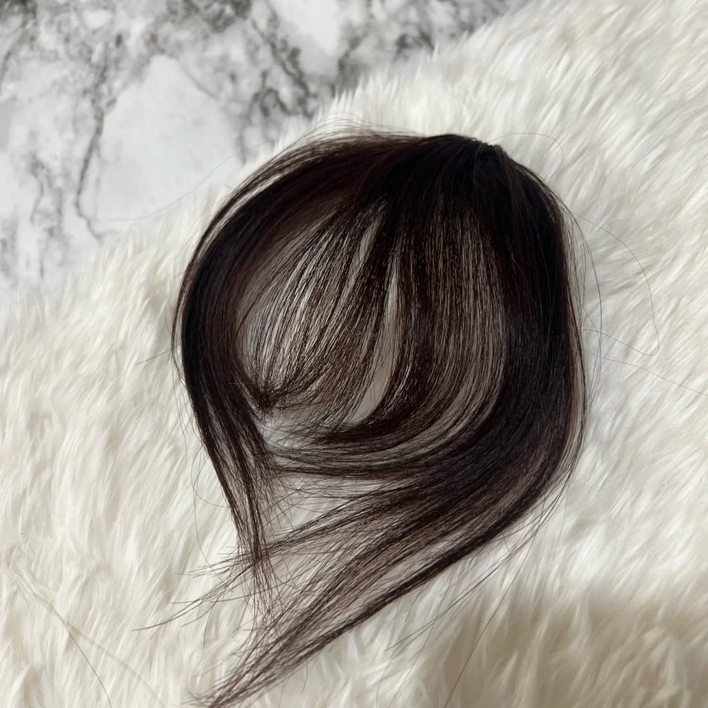 100% Human hair Clip in Bangs Dark Red Brown